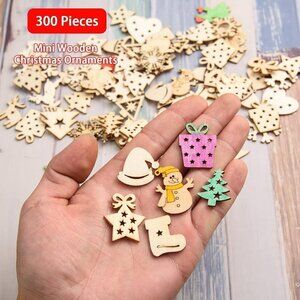 300 Piece Mini Unfinished Wood Christmas Decorations BRAND NEW SEALED.